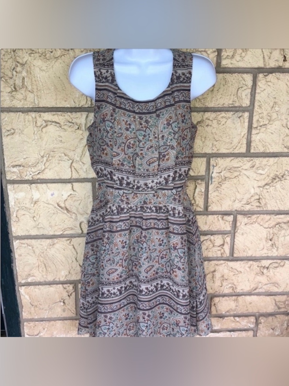Collective Concepts brown dress sleeveless Boho Small granny core vintage y2k